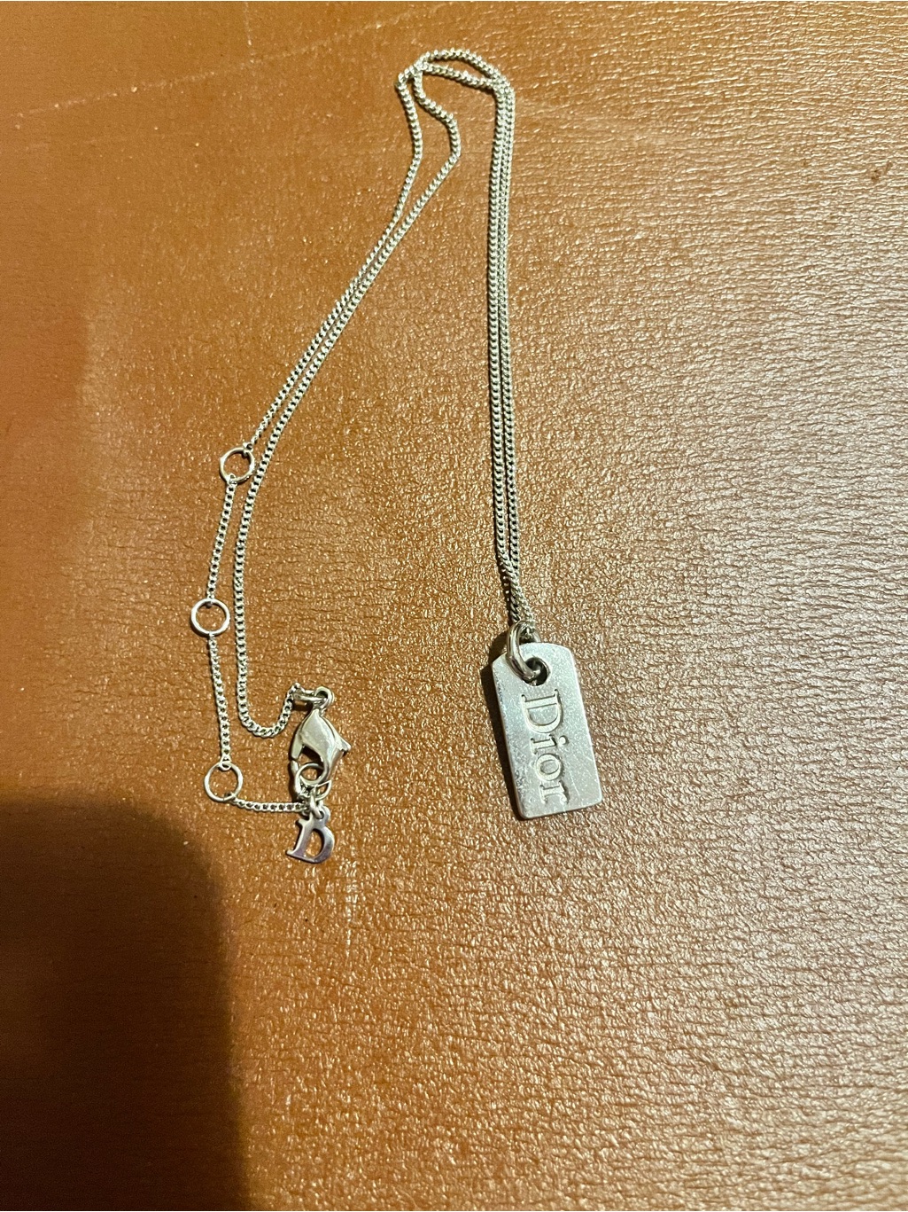 Dior Silver Logo Tag Necklace